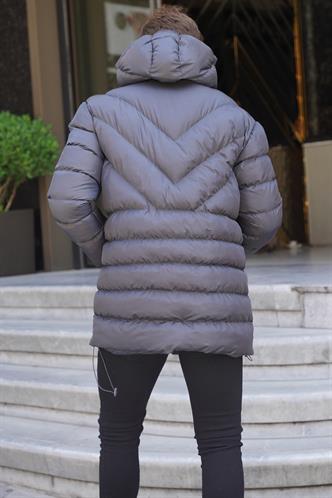 Gri Kapüşonlu Erkek Şişme Mont 6803