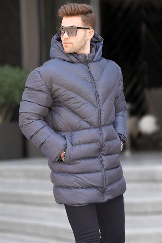 Gri Kapüşonlu Erkek Şişme Mont 6803