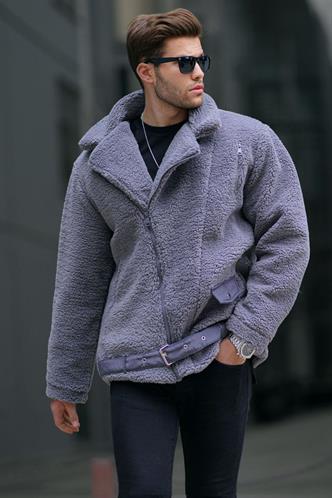 Füme Peluş Biker Erkek Ceket 6849