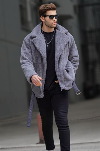 Füme Peluş Biker Erkek Ceket 6849