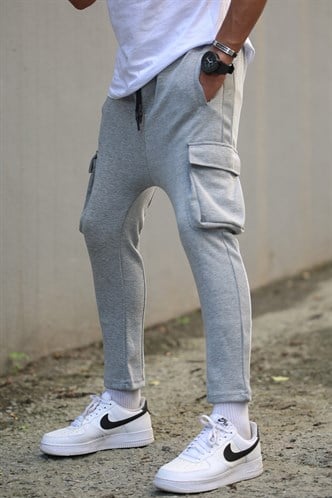 Gri Yandan Cepli Basic Eşofman Altı 4801