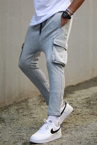 Gri Yandan Cepli Basic Eşofman Altı 4801