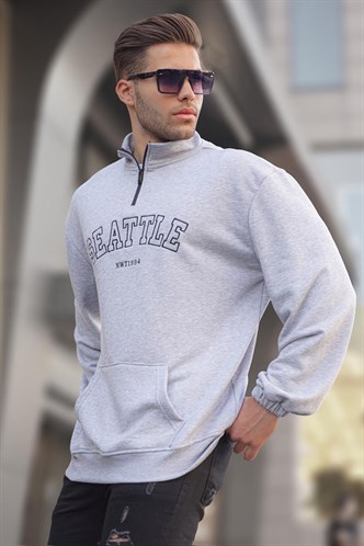 Grimelanj Fermuar Yakalı Nakışlı Sweatshirt 6026