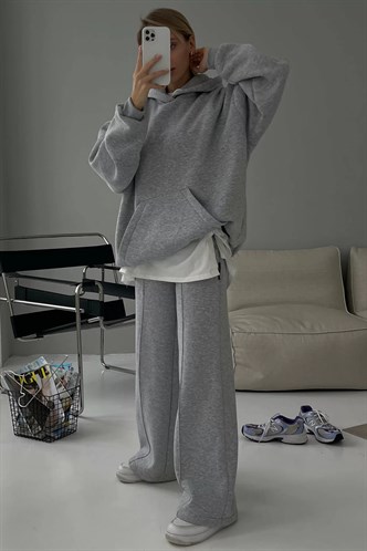 Marl Gray Raised Oversize Hoodie Sweatshirt MG1566