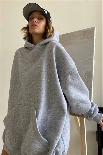 Marl Gray Raised Oversize Hoodie Sweatshirt MG1566