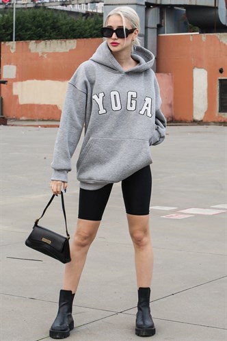 Marl Gray Embroided Oversize Hoodie Sweatshirt MG1580