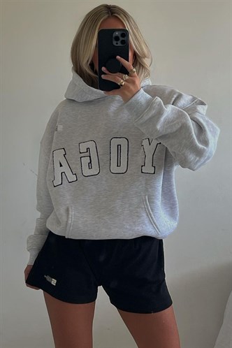 Marl Gray Embroided Oversize Hoodie Sweatshirt MG1580