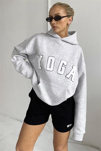 Marl Gray Embroided Oversize Hoodie Sweatshirt MG1580