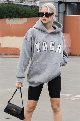 Marl Gray Embroided Oversize Hoodie Sweatshirt MG1580