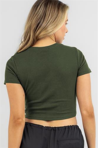 Haki Basic Crop Kadın Tişört MG1772