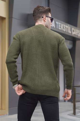 Haki Basic Nakışlı Örgülü Hırka T6313