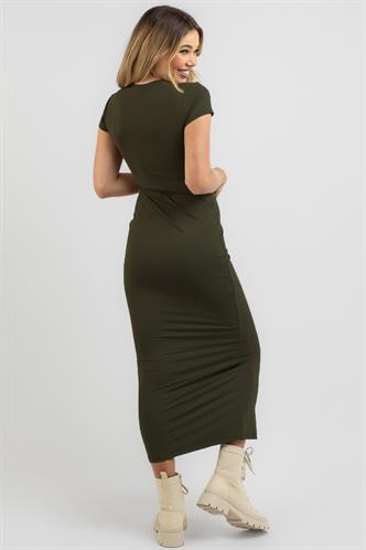 Haki Basic Yarım Balıkçı Uzun Elbise MG1856