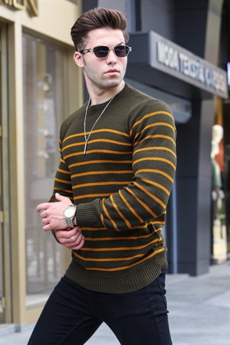 Khaki Striped Knitwear Sweater 5992