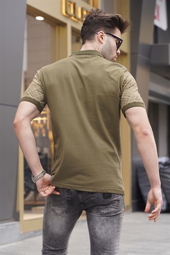 Haki Desenli Polo Yaka Erkek Tişört 6082
