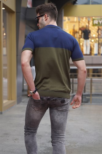 Haki Fermuarlı Polo Yaka Triko Erkek Tişört 5731