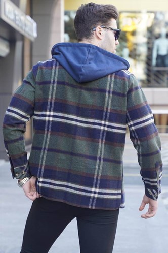 Haki Kapüşonlu Ekoseli Oduncu Gömlek 5577