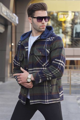 Haki Kapüşonlu Ekoseli Oduncu Gömlek 5577