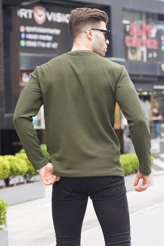 Haki Waffle Kumaş Basic Kazak 6007