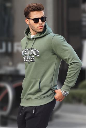 Haki Yeşil Baskılı Kapüşonlu Sweatshirt 6149
