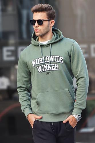 Haki Yeşil Baskılı Kapüşonlu Sweatshirt 6149