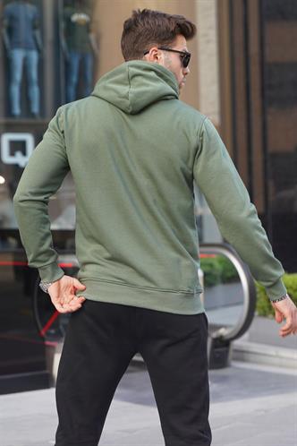 Haki Yeşil Baskılı Kapüşonlu Sweatshirt 6149