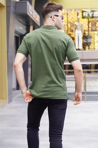 Haki Yeşili Desenli Erkek Polo Yaka Tişört 5871