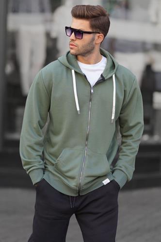 Haki Yeşili Fermuarlı Kapüşonlu Sweatshirt 6161
