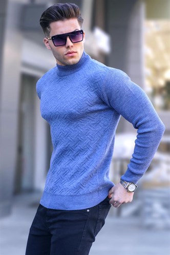 Royal Blue Mock Turtleneck Knitwear Sweater 5969