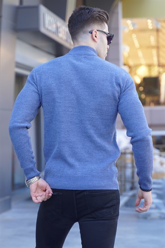 Royal Blue Mock Turtleneck Knitwear Sweater 5969