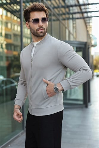 Boyalı Gri Peluş Astarlı Fermuarlı Erkek Sweat Hırka  E7214