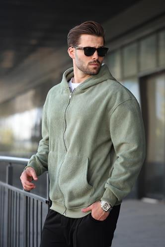 Haki Kapüşonlu Erkek Polar Hırka E7168