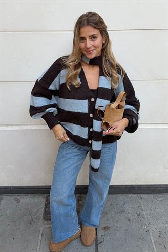 Kahverengi Çizigli Atkılı Kadın Triko Hırka MG2588