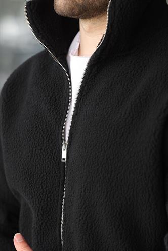 Siyah Fermuarlı Dik Yaka Erkek Polar Hırka E7166