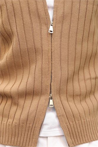 Vizon Çift Fermuarlı Slim Fit Çizgili Erkek Triko Hırka E7522
