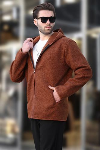 Kahverengi Fermuarlı Peluş Erkek Hırka E7080