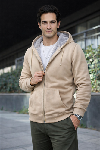 Madmext İçi Kürklü Bej Hırka 22377