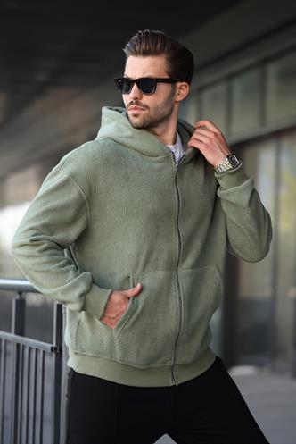 Haki Kapüşonlu Erkek Polar Hırka E7168