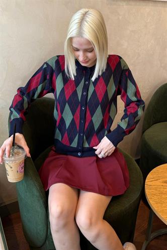 Lacivert Baklava Desenli Bisiklet Yaka Kadın Hırka Mg2496