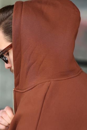 Kahverengi Fermuarlı Kapüşonlu Erkek Hırka E7174