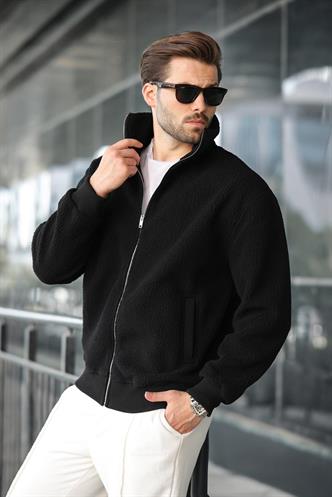 Siyah Fermuarlı Dik Yaka Erkek Polar Hırka E7166