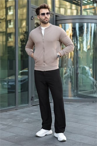 Vizon Peluş Astarlı Fermuarlı Erkek Sweat Hırka  E7214