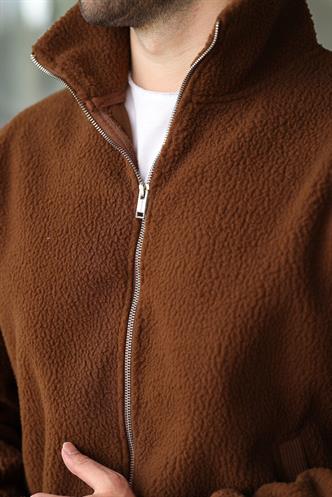 Kahverengi Fermuarlı Dik Yaka Erkek Polar Hırka E7166