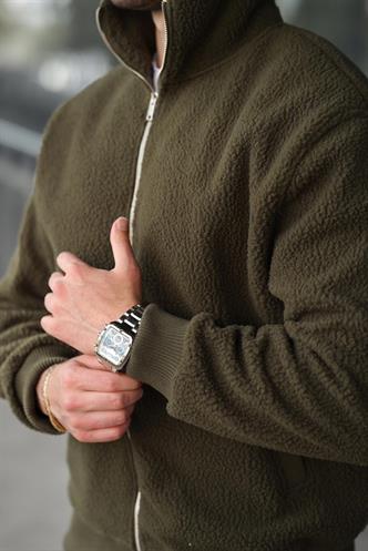 Haki Fermuarlı Dik Yaka Erkek Polar Hırka E7166