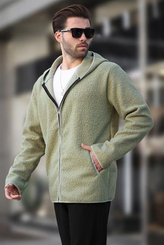 Yeşil Fermuarlı Peluş Erkek Hırka E7080