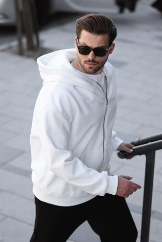 Ekru Kapüşonlu Erkek Polar Hırka E7168