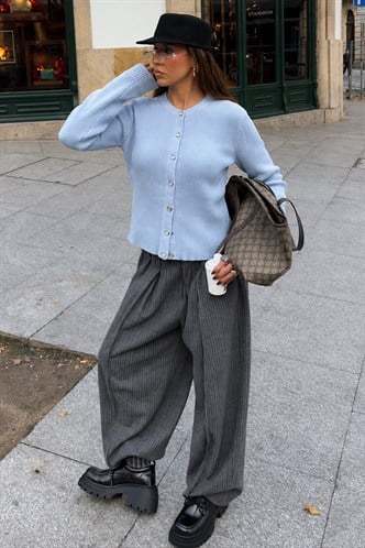 Bebe Mavisi Çıt Kapamalı Triko Kadın Hırka MG2579