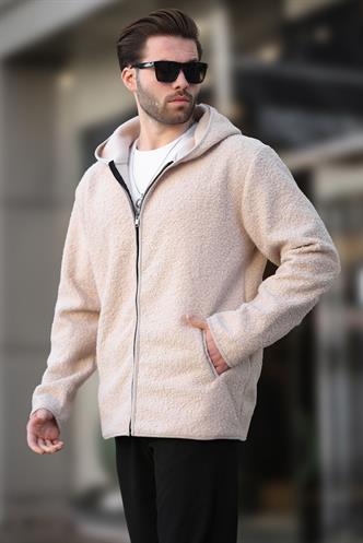 Ekru Fermuarlı Peluş Erkek Hırka E7080