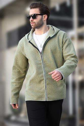 Yeşil Fermuarlı Peluş Erkek Hırka E7080