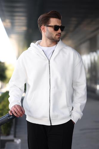 Ekru Kapüşonlu Erkek Polar Hırka E7168