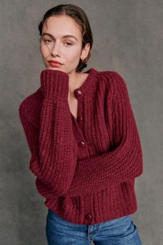 Bordo Bisiklet Yaka Düğmeli Kadın Hırka Mg2487